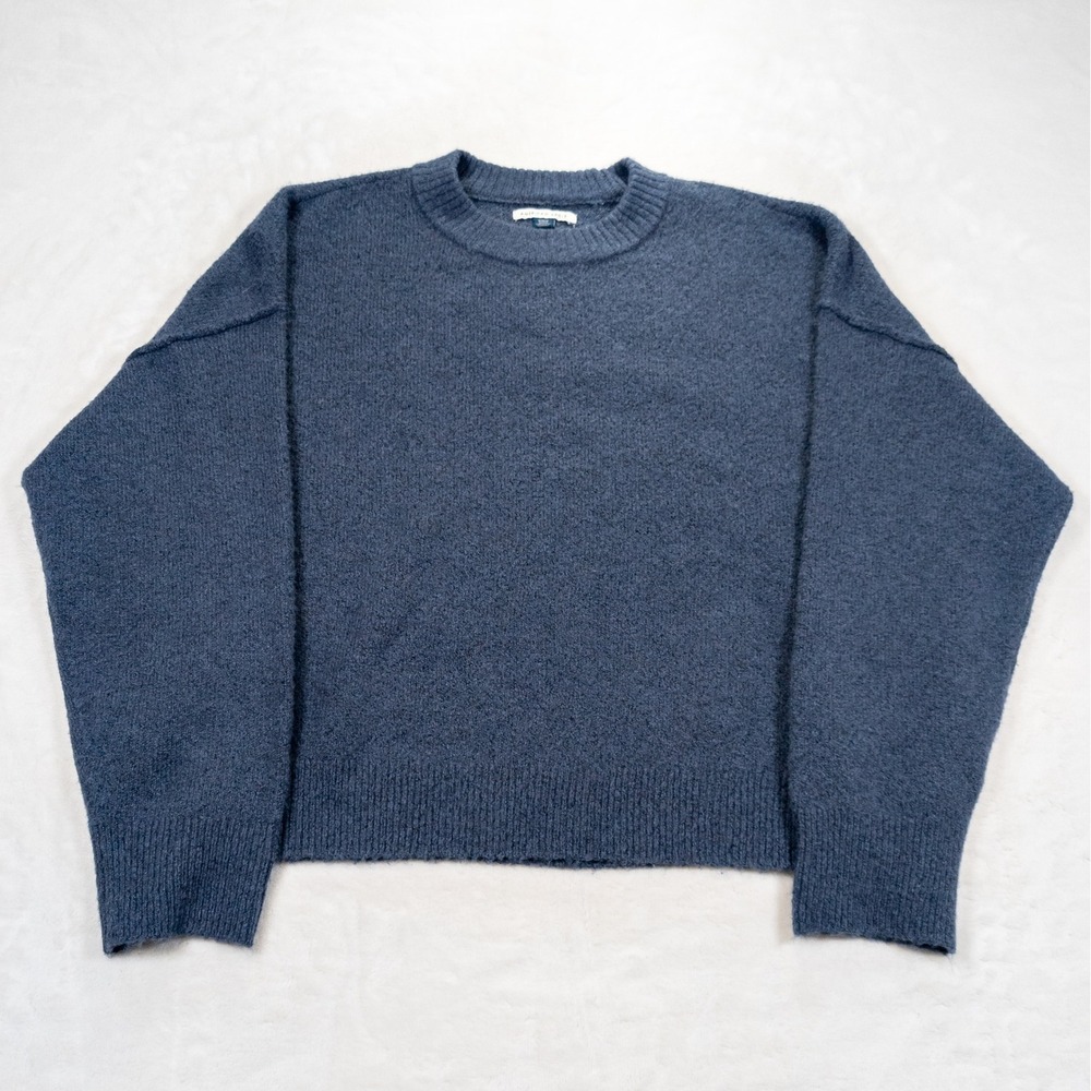 American Eagle Sweater Women M Blue Slouchy Cozy Downtown Girl Academia Crewneck
